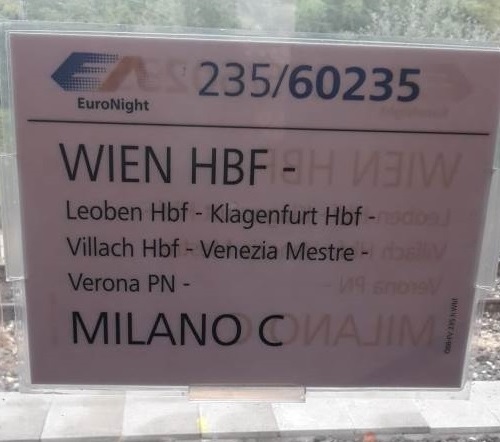 The OBB night train from Milan to Vienna